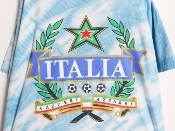 90s USA製 サッカー イタリア代表 イラスト プリント タイダイ Tシャツ メンズ XL オールド 両面 グラフィック オフィシャル 大きいサイズ