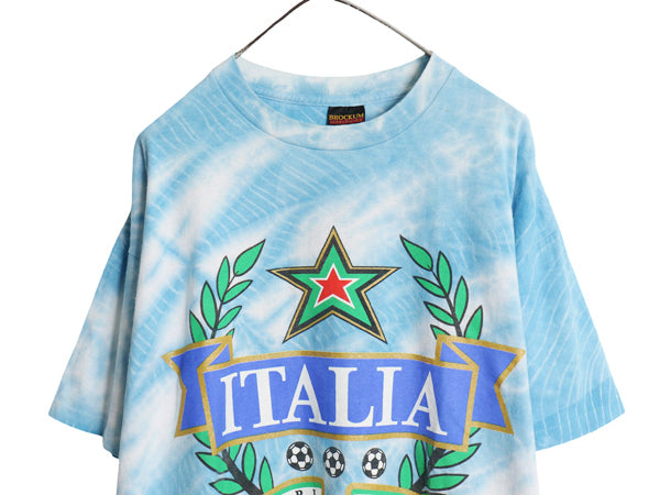 90s USA製 サッカー イタリア代表 イラスト プリント タイダイ Tシャツ メンズ XL オールド 両面 グラフィック オフィシャル 大きいサイズ
