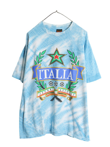 90s USA製 サッカー イタリア代表 イラスト プリント タイダイ Tシャツ メンズ XL オールド 両面 グラフィック オフィシャル 大きいサイズ