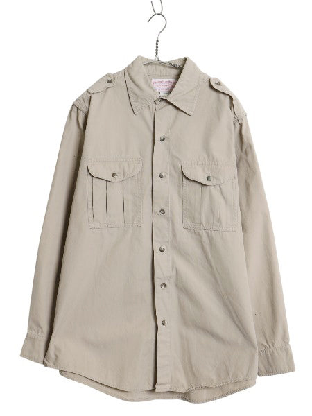 90s USA製 フィルソン 長袖 サファリ シャツ メンズ XL 程/ オールド アウトドア ワーク コットン 長袖シャツ 無地 ベージュ 大きいサイズ