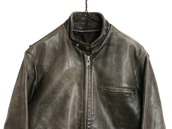 90s ★ ショット 141 本革 レザー シングル ライダース ジャケット 40 メンズ M 古着 オールド 革ジャン オールレザー フルジップ フェード