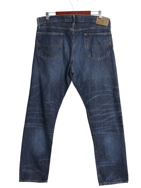 ポロ ラルフローレン デニム パンツ メンズ 34 32 / ヴィンテージ 加工 ジーンズ ジーパン ストレート 革パッチ ボトムス ヒゲ アタリ 濃紺