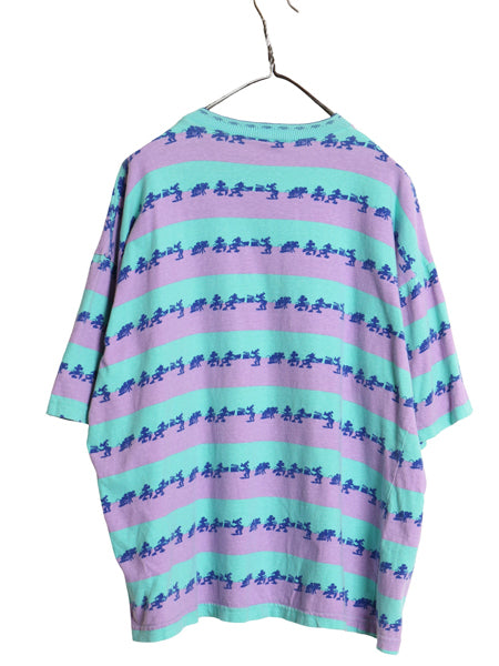 90s USA製 ディズニー キャラクター オールオーバー  Tシャツ メンズ レディース M / 当時物 オールド ミッキー ミニー 映画 ボーダー 総柄