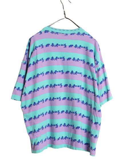 90s USA製 ディズニー キャラクター オールオーバー  Tシャツ メンズ レディース M / 当時物 オールド ミッキー ミニー 映画 ボーダー 総柄