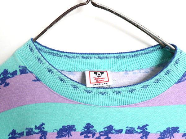 90s USA製 ディズニー キャラクター オールオーバー  Tシャツ メンズ レディース M / 当時物 オールド ミッキー ミニー 映画 ボーダー 総柄