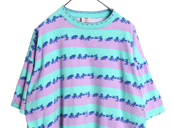 90s USA製 ディズニー キャラクター オールオーバー  Tシャツ メンズ レディース M / 当時物 オールド ミッキー ミニー 映画 ボーダー 総柄