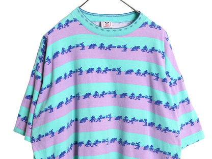 90s USA製 ディズニー キャラクター オールオーバー  Tシャツ メンズ レディース M / 当時物 オールド ミッキー ミニー 映画 ボーダー 総柄