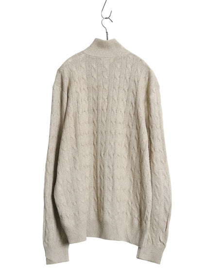 ポロ ラルフローレン ハーフジップ ケーブル ニット セーター メンズ XL ハイネック 高級 100% シルク プルオーバー シンプル 大きいサイズ