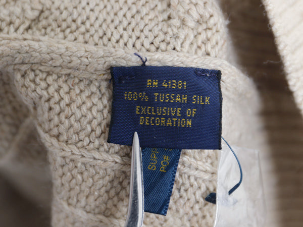 ポロ ラルフローレン ハーフジップ ケーブル ニット セーター メンズ XL ハイネック 高級 100% シルク プルオーバー シンプル 大きいサイズ