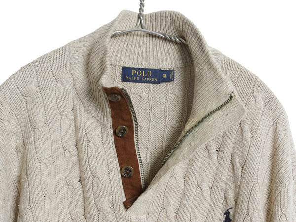 ポロ ラルフローレン ハーフジップ ケーブル ニット セーター メンズ XL ハイネック 高級 100% シルク プルオーバー シンプル 大きいサイズ