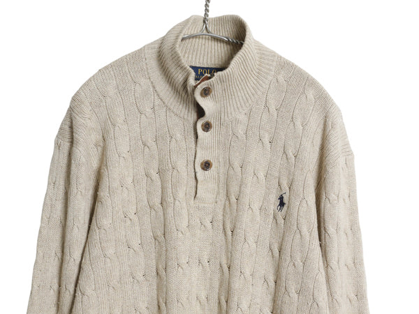 ポロ ラルフローレン ハーフジップ ケーブル ニット セーター メンズ XL ハイネック 高級 100% シルク プルオーバー シンプル 大きいサイズ