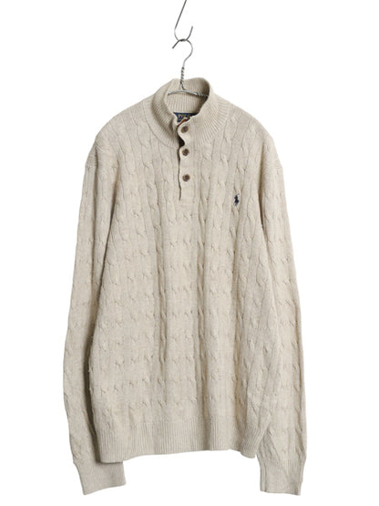 ポロ ラルフローレン ハーフジップ ケーブル ニット セーター メンズ XL ハイネック 高級 100% シルク プルオーバー シンプル 大きいサイズ