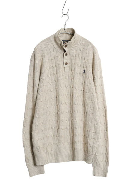 ポロ ラルフローレン ハーフジップ ケーブル ニット セーター メンズ XL ハイネック 高級 100% シルク プルオーバー シンプル 大きいサイズ
