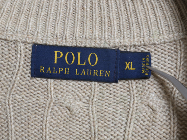 ポロ ラルフローレン ハーフジップ ケーブル ニット セーター メンズ XL ハイネック 高級 100% シルク プルオーバー シンプル 大きいサイズ