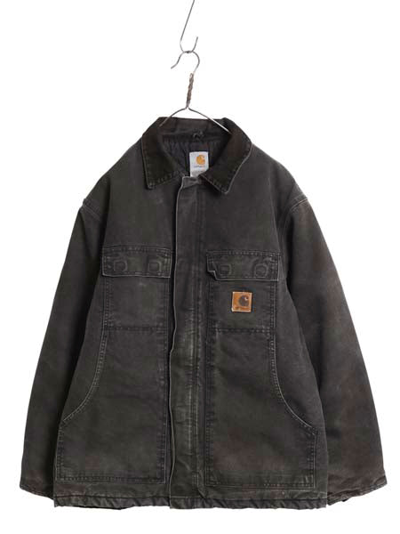 US企画 カーハート トラディショナル コート メンズ L 古着 ワーク ダック ジャケット 中綿 キルティング ライナー ハーフ コート ブラック