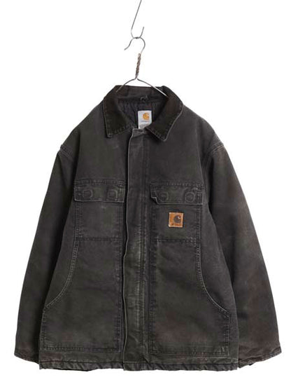 US企画 カーハート トラディショナル コート メンズ L 古着 ワーク ダック ジャケット 中綿 キルティング ライナー ハーフ コート ブラック