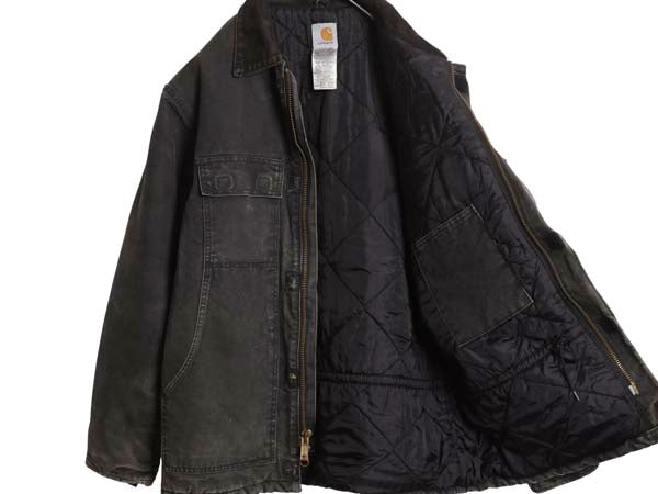 US企画 カーハート トラディショナル コート メンズ L 古着 ワーク ダック ジャケット 中綿 キルティング ライナー ハーフ コート ブラック
