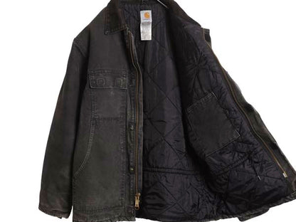 US企画 カーハート トラディショナル コート メンズ L 古着 ワーク ダック ジャケット 中綿 キルティング ライナー ハーフ コート ブラック