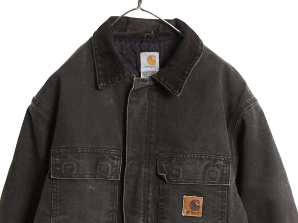 US企画 カーハート トラディショナル コート メンズ L 古着 ワーク ダック ジャケット 中綿 キルティング ライナー ハーフ コート ブラック