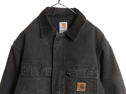 US企画 カーハート トラディショナル コート メンズ L 古着 ワーク ダック ジャケット 中綿 キルティング ライナー ハーフ コート ブラック