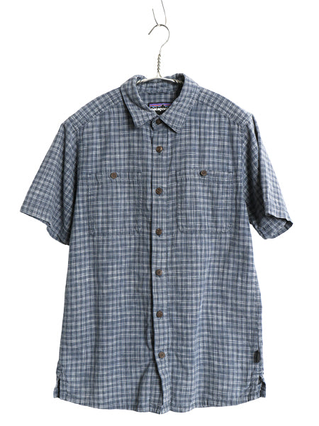 パタゴニア チェック 半袖 シャツ メンズ XS / アウトドア ヘンプ 麻 コットン ポケット付き ワンポイント ボックス ブルー マルチカラー