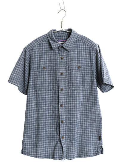 パタゴニア チェック 半袖 シャツ メンズ XS / アウトドア ヘンプ 麻 コットン ポケット付き ワンポイント ボックス ブルー マルチカラー