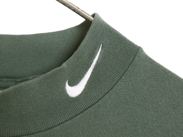 90s USA製 ナイキ モックネック 長袖 Tシャツ メンズ L / オールド ロンT ヘビーウェイト ロングTシャツ ロゴT スウッシュ ワンポイント 緑