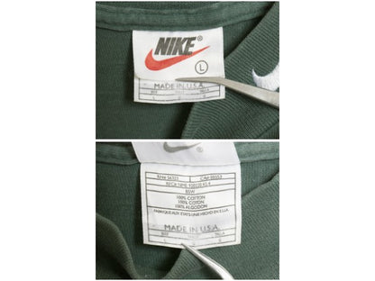 90s USA製 ナイキ モックネック 長袖 Tシャツ メンズ L / オールド ロンT ヘビーウェイト ロングTシャツ ロゴT スウッシュ ワンポイント 緑