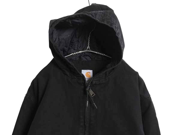 US企画 カーハート アクティブ ジャケット メンズ L / ワーク ダック パーカー 中綿 キルティング ライナー フルジップ ブルゾン ブラック