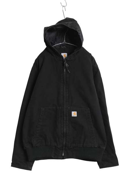US企画 カーハート アクティブ ジャケット メンズ L / ワーク ダック パーカー 中綿 キルティング ライナー フルジップ ブルゾン ブラック