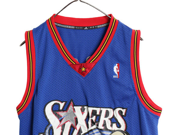 セブンティ シクサーズ メッシュ タンクトップ メンズ S 古着 NBA オフィシャル アディダス アイバーソン ユニフォーム バスケ ジャージ 星