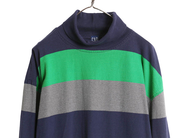 90s USA製 オールド ギャップ タートルネック ボーダー 長袖 Tシャツ メンズ XL 古着 ロンT ラガーシャツ 素材 マルチカラー 大きいサイズ 