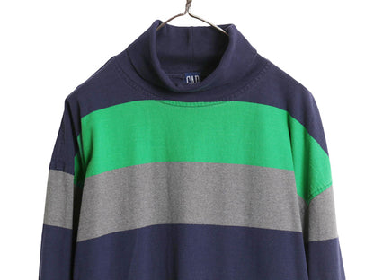 90s USA製 オールド ギャップ タートルネック ボーダー 長袖 Tシャツ メンズ XL 古着 ロンT ラガーシャツ 素材 マルチカラー 大きいサイズ 