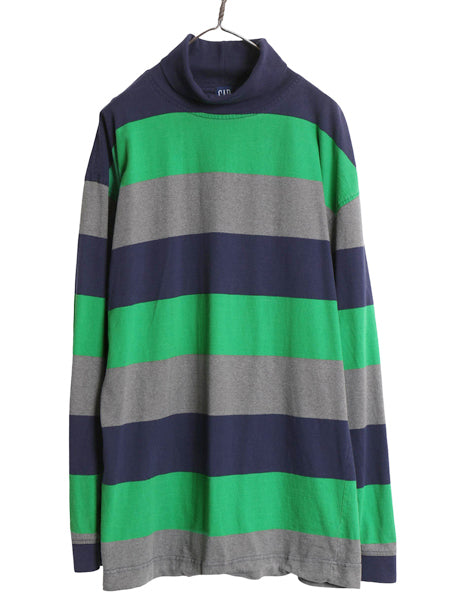 90s USA製 オールド ギャップ タートルネック ボーダー 長袖 Tシャツ メンズ XL 古着 ロンT ラガーシャツ 素材 マルチカラー 大きいサイズ 