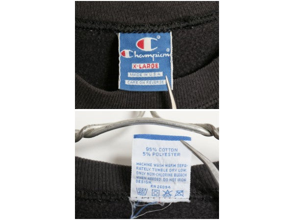 80s USA製 チャンピオン ワンポイント スウェット XL 小さめ メンズ レディース L 程 ヴィンテージ 裏起毛 トレーナー スクリプト ロゴ 黒