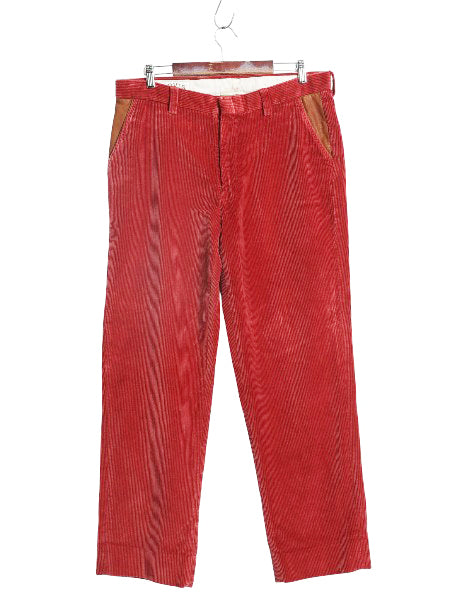 00s オービス 太畝 コーデュロイ パンツ メンズ 34 / アウトドア 本革 レザー 切替 スラックス ストレート ノータック コーズ コットン 赤
