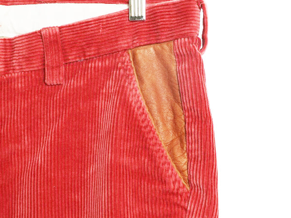 00s オービス 太畝 コーデュロイ パンツ メンズ 34 / アウトドア 本革 レザー 切替 スラックス ストレート ノータック コーズ コットン 赤