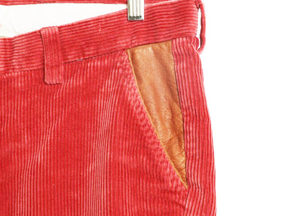 00s オービス 太畝 コーデュロイ パンツ メンズ 34 / アウトドア 本革 レザー 切替 スラックス ストレート ノータック コーズ コットン 赤