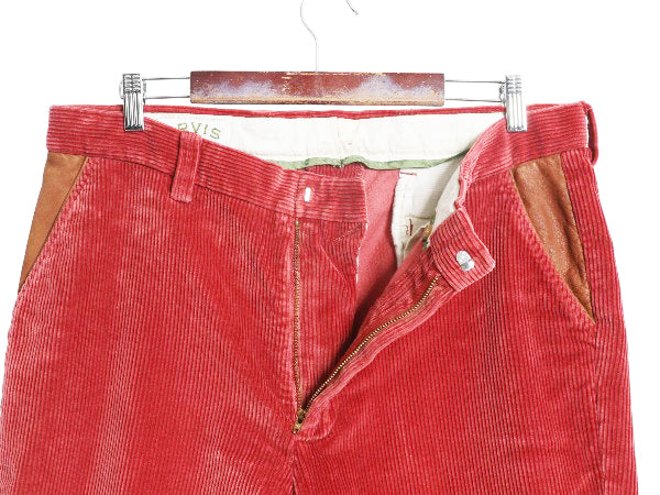 00s オービス 太畝 コーデュロイ パンツ メンズ 34 / アウトドア 本革 レザー 切替 スラックス ストレート ノータック コーズ コットン 赤