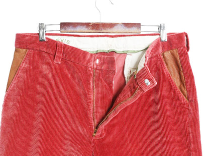 00s オービス 太畝 コーデュロイ パンツ メンズ 34 / アウトドア 本革 レザー 切替 スラックス ストレート ノータック コーズ コットン 赤