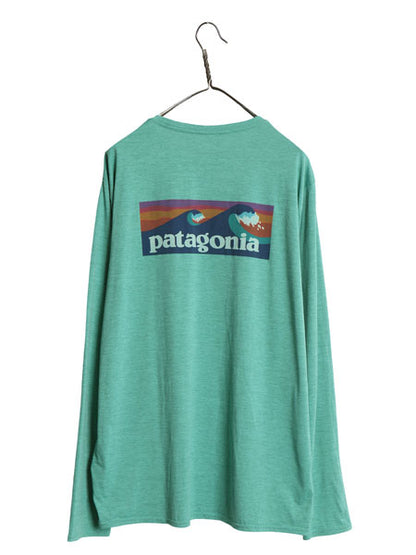 パタゴニア キャプリーン 両面 プリント 長袖 Tシャツ メンズ XL / 古着 20年製 アウトドア ストレッチ カットソー 波タグ 大きいサイズ 緑