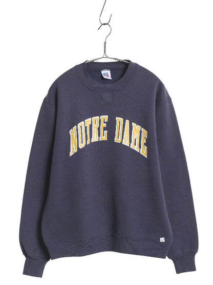 80s USA製 ラッセル カレッジ プリント スウェット メンズ レディース M / ヴィンテージ トレーナー 裏起毛 前V クルーネック シンプル 紺