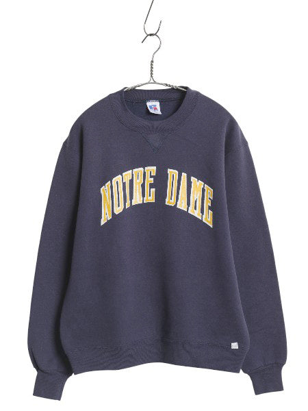 80s USA製 ラッセル カレッジ プリント スウェット メンズ レディース M / ヴィンテージ トレーナー 裏起毛 前V クルーネック シンプル 紺
