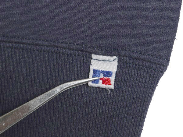 80s USA製 ラッセル カレッジ プリント スウェット メンズ レディース M / ヴィンテージ トレーナー 裏起毛 前V クルーネック シンプル 紺