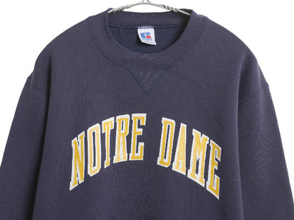 80s USA製 ラッセル カレッジ プリント スウェット メンズ レディース M / ヴィンテージ トレーナー 裏起毛 前V クルーネック シンプル 紺