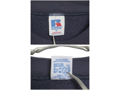 80s USA製 ラッセル カレッジ プリント スウェット メンズ レディース M / ヴィンテージ トレーナー 裏起毛 前V クルーネック シンプル 紺