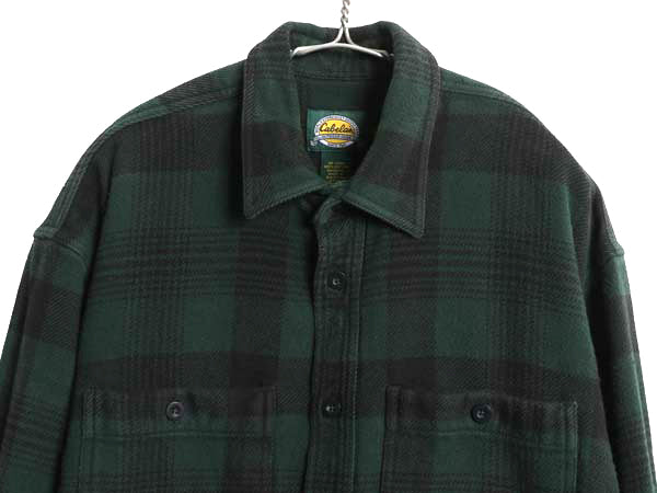 90s カベラス チェック ヘビー フランネル シャツ メンズ L 古着 オールド 長袖シャツ ネルシャツ ヘビーウェイト マルチカラー 厚手 黒 緑