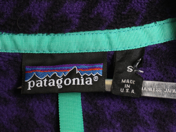 90s USA製 ★ パタゴニア 千鳥格子 総柄 スナップT メンズ L / 92年製 オールド 初期型 カタログ未搭載 フリース プルオーバー ジャケット
