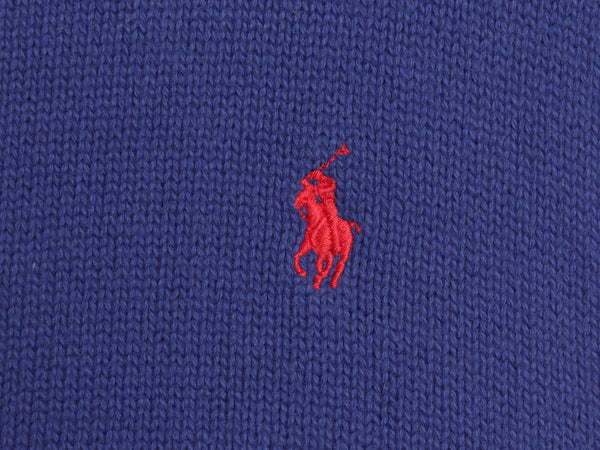 ポロ ラルフローレン コットン ニット セーター メンズ S / 古着 クルーネック リブ編み ワンポイント ポニー 刺繍 無地 きれいめ ブルー