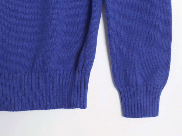ポロ ラルフローレン コットン ニット セーター メンズ S / 古着 クルーネック リブ編み ワンポイント ポニー 刺繍 無地 きれいめ ブルー